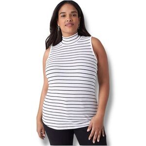 LANE BRYANT Mock Neck Ribbed Tank Classic Sleeveless - 18/20 White/ Black Stripe